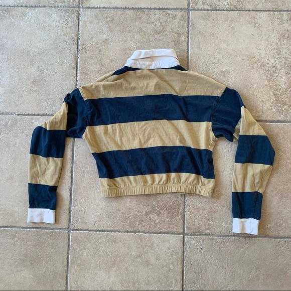 Dickies Cinch Collared Polo Tee Crop Top Yellow Blue Elastic Bottom 100% Cotton - Picture 8 of 12